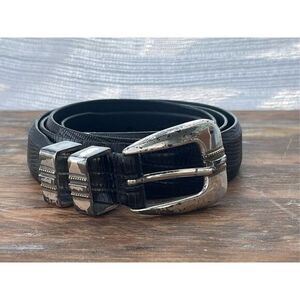 Tulliani Men's Italian Calfskin Embossed Lizard Pattern Leather Belt Black Sz 48